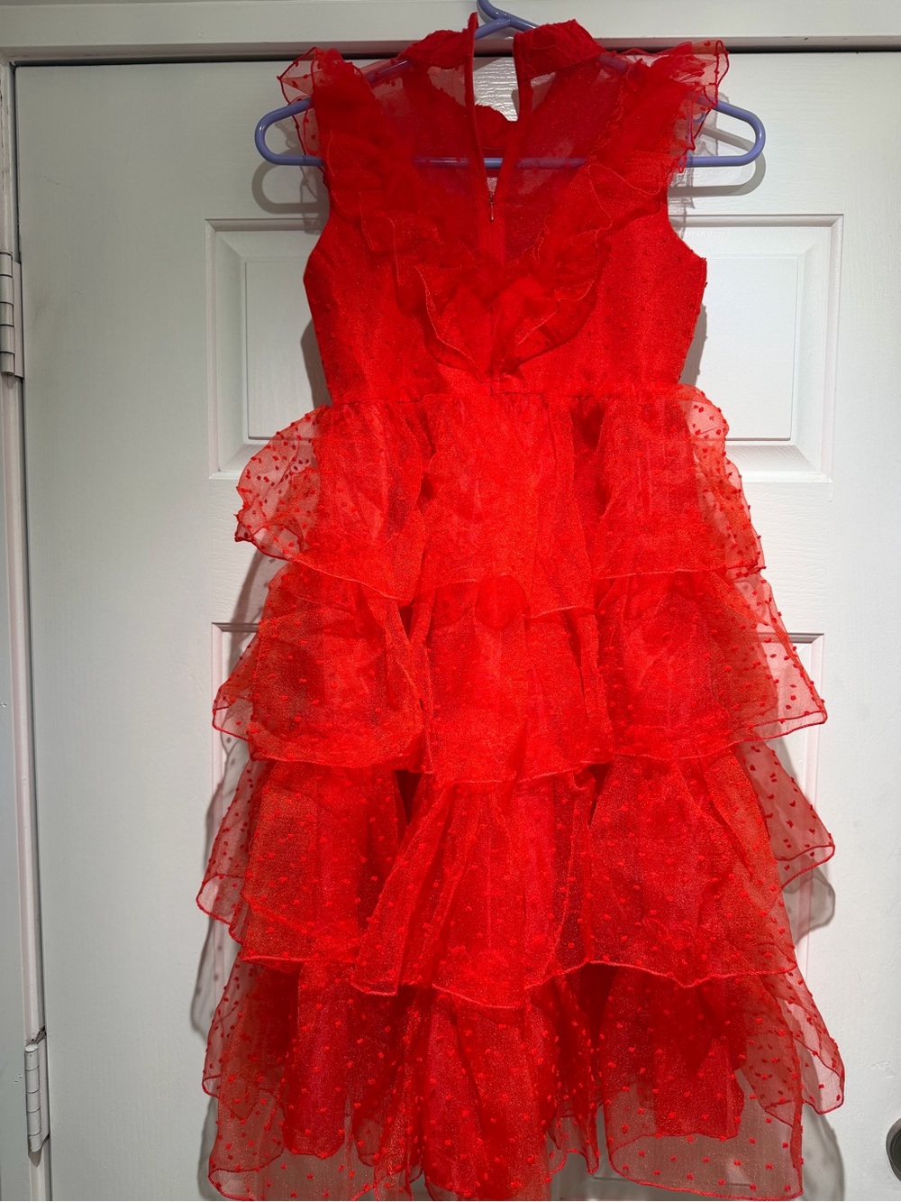 Red Layered Ruffle Party Dress for Girls - Picture 3 of 5